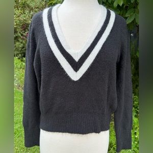 Olivaceous Black and White V-Neck Sweater